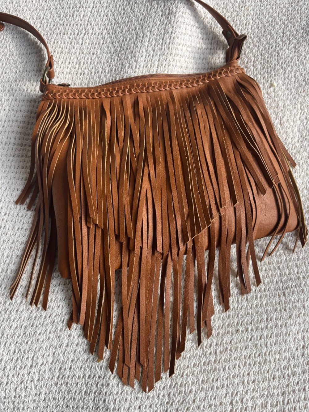 Soft Fringe Leather Crossbody Brown Tan Bag - Picture 4 of 7